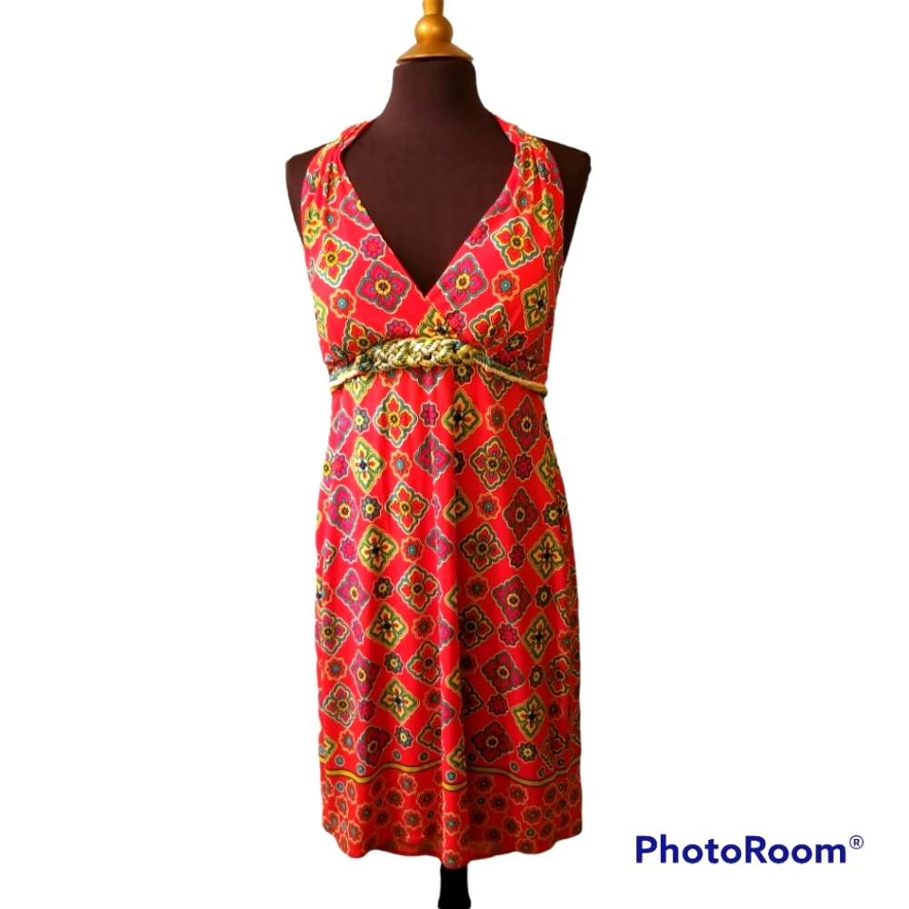 Muse Halter Dress Womens Size 10 Red Floral Multicolor Boho